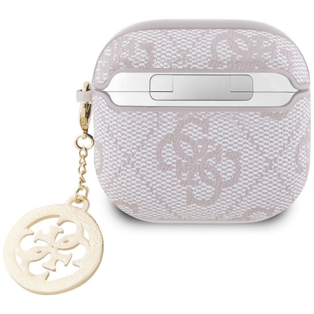 Guess 4G Script PC/PU Charm dėklas skirtas AirPods 4 rožinės spalvos