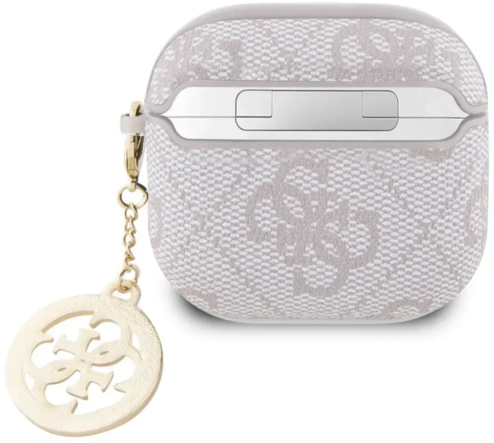 Guess 4G Script PC/PU Charm dėklas skirtas AirPods 4 rožinės spalvos