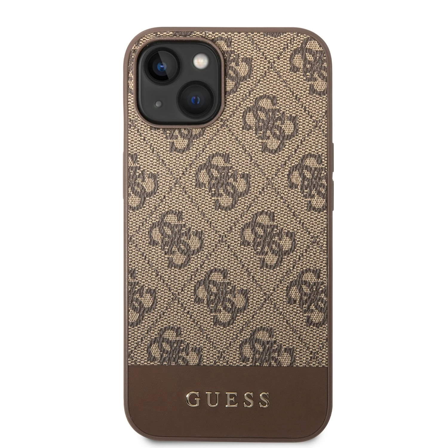 Dėklas GUESS Hardcase 4G Stripe Collection GUHCP14MG4GLBR galinis dangtelis, Apple, iPhone 14 Plus, ruda, 6,7 colio