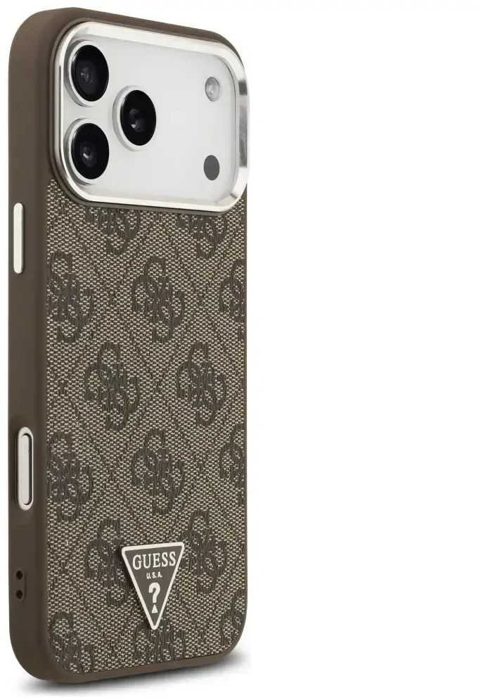 Guess 4G Triangle Logo MagSafe dėklas, skirtas iPhone 18 Pro Max / 17 Pro Max, rudas, sidabrinis