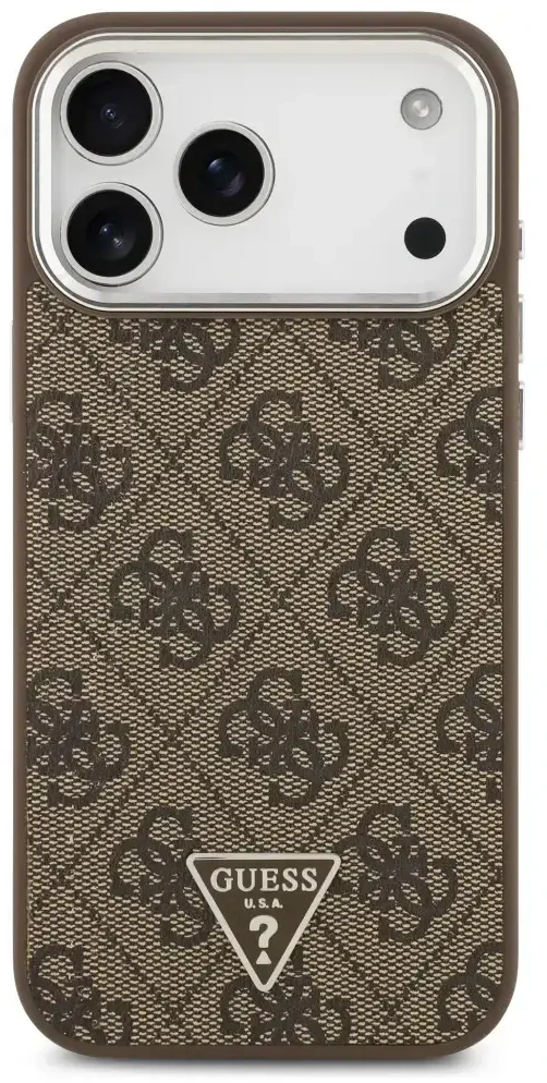 Guess 4G Triangle Logo MagSafe dėklas, skirtas iPhone 18 Pro Max / 17 Pro Max, rudas, sidabrinis