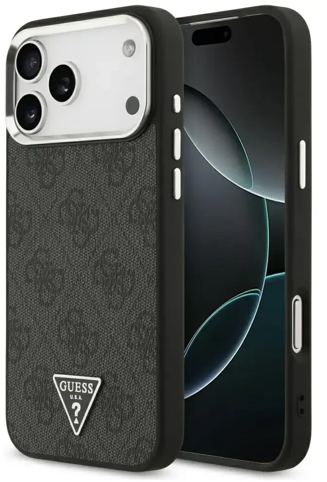 Dėklas Guess 4G Triangle Logo MagSafe Case for iPhone 17 Pro Max / 18 Pro Max - Juodas & Sidabrinis