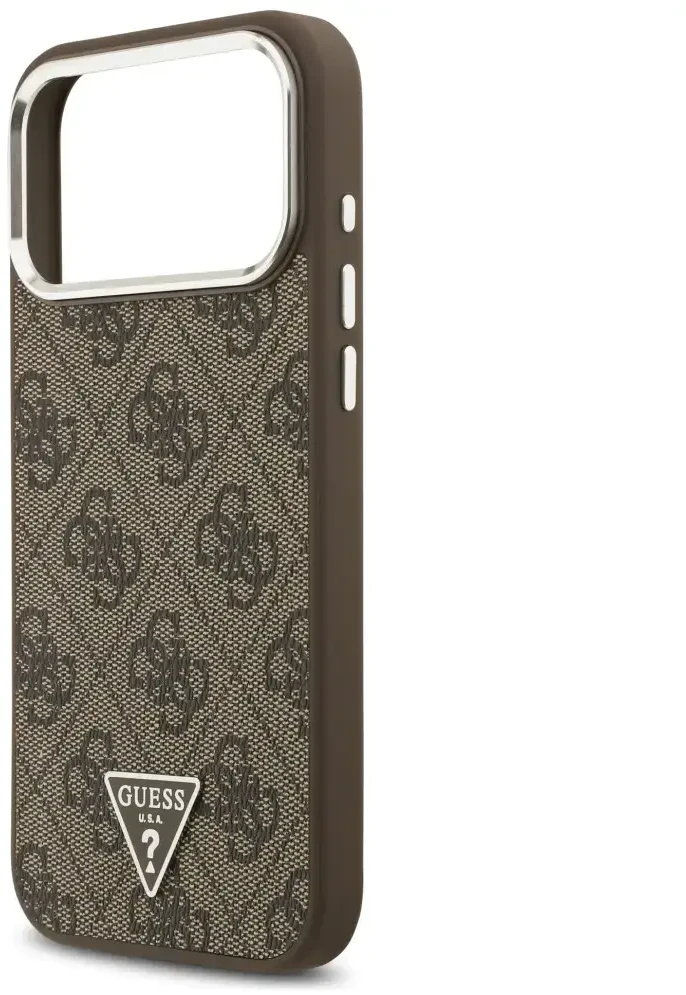 Guess 4G Triangle Logo MagSafe dėklas, skirtas iPhone 18 Pro Max / 17 Pro Max, rudas, sidabrinis