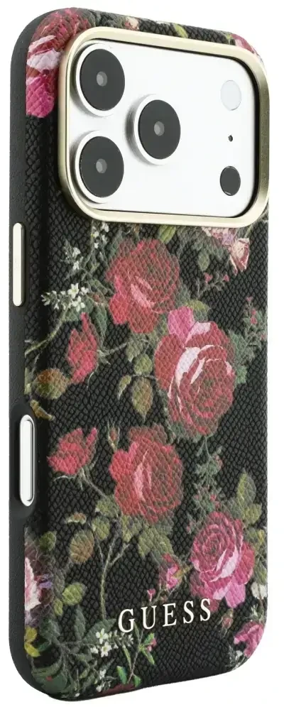 Dėklas Guess Blossom Roses Print MagSafe do iPhone 18 Pro Max / 17 Pro Max juoda