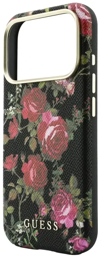 Dėklas Guess Blossom Roses Print MagSafe do iPhone 18 Pro Max / 17 Pro Max juoda