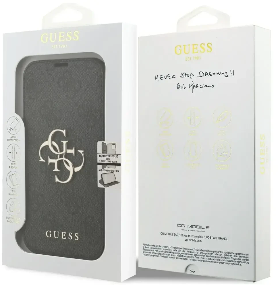 Dėklas Guess Book 4G Metal Logo do iPhone 18 Pro / 17 Pro juoda