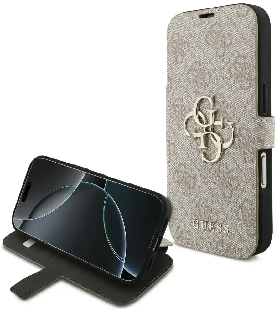 Dėklas Guess Book 4G Metal Logo do iPhone 18 Pro / 17 Pro rožinė