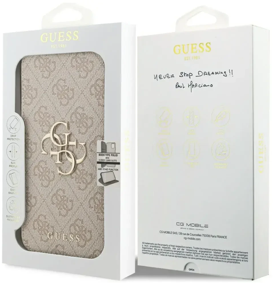 Dėklas Guess Book 4G Metal Logo do iPhone 18 Pro Max / 17 Pro Max rožinė