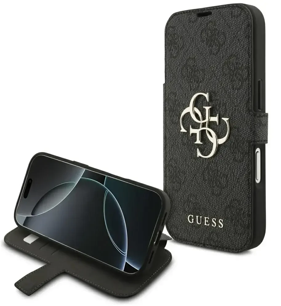 Dėklas Guess Book 4G Metal Logo do iPhone 18 Pro / 17 Pro juoda