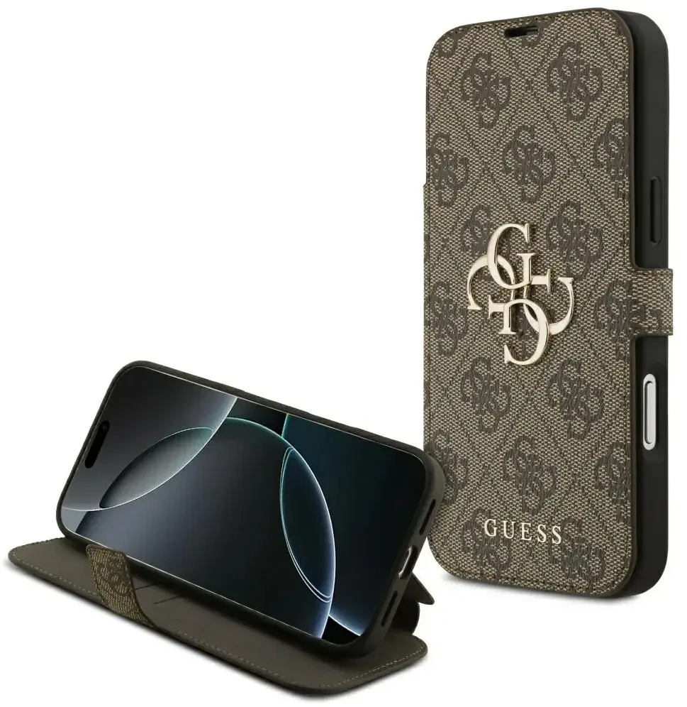 Dėklas Guess Book 4G Metal Logo do iPhone 18 Pro Max / 17 Pro Max ruda