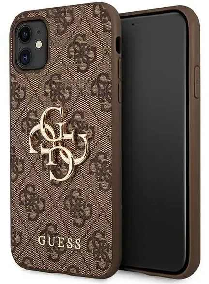 Guess iPhone 11 / XR iš 4G Big Metal Logo serijos – dėklas telefonui, rudos spalvos