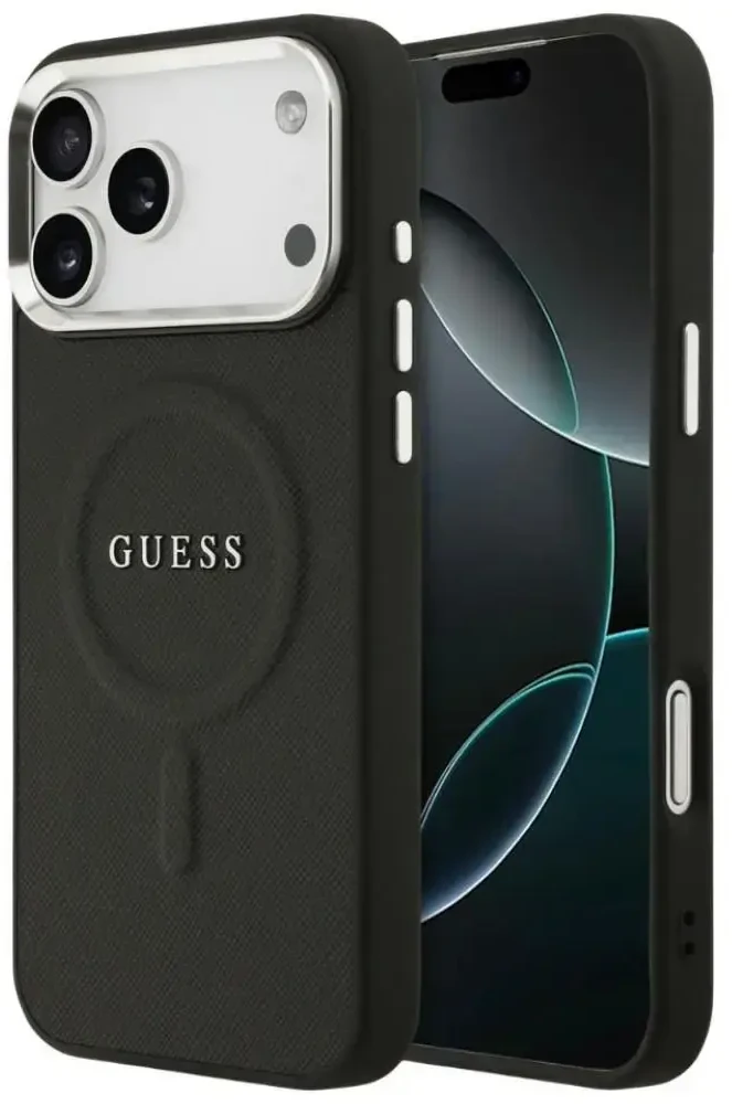 Dėklas Guess Classic Logo MagSafe telefonui 18 Pro Max / 17 Pro Max juodas