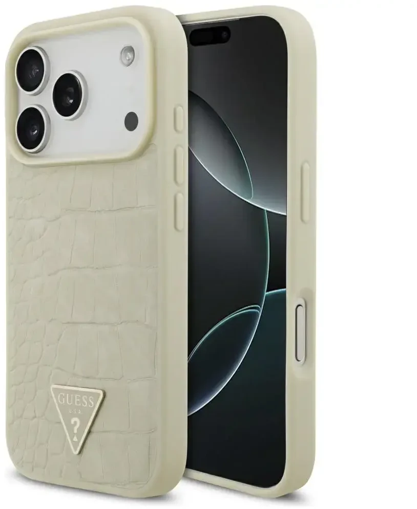 Dėklas Guess Croco Triangle Logo MagSafe case for iPhone 17 Pro - auksinis