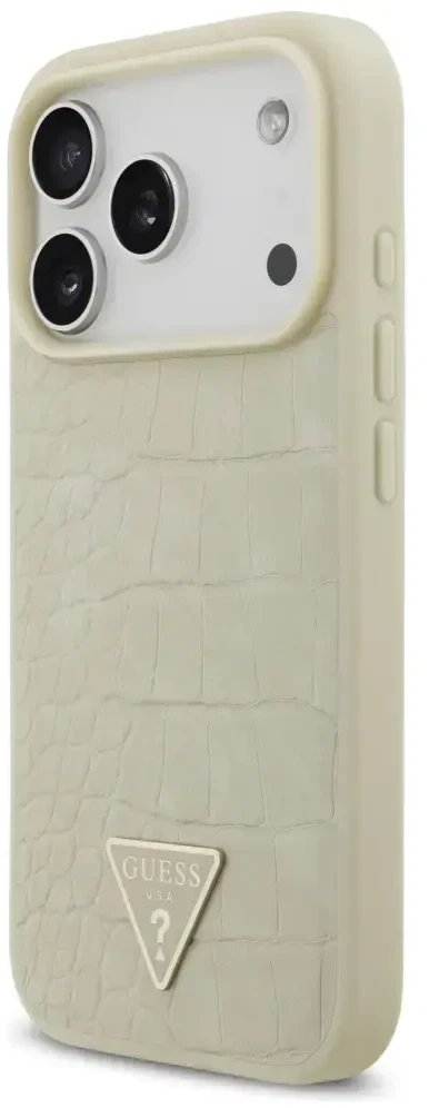 Dėklas Guess Croco Triangle Logo MagSafe case for iPhone 17 Pro - auksinis