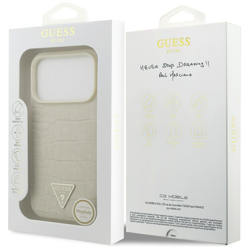 GUESS dėklas IPHONE 17 Pro, suderinamas su MagSafe GUHMP17LPCRTHCD (PU krokodilo trikampio logotipas) auksinis