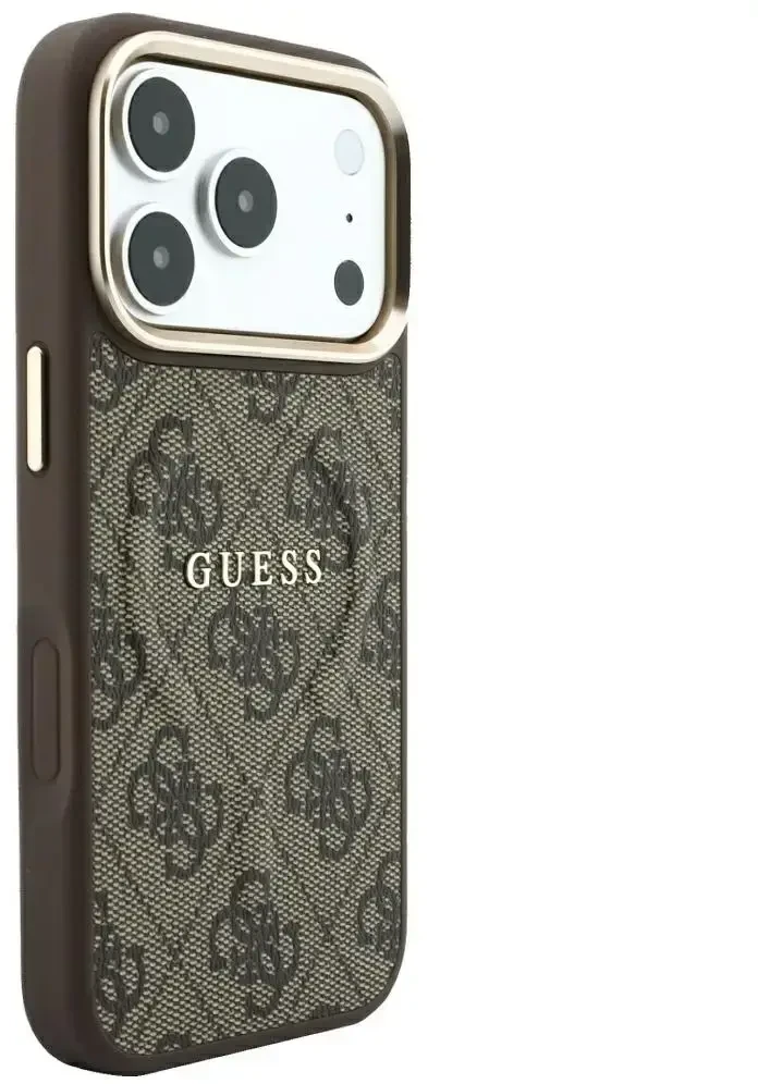 Guess Embossed 4G Classic MagSafe dėklas skirtas iPhone 18 Pro / iPhone 17 Pro ruda