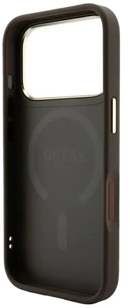 Guess Embossed 4G Classic MagSafe dėklas skirtas iPhone 18 Pro / iPhone 17 Pro ruda