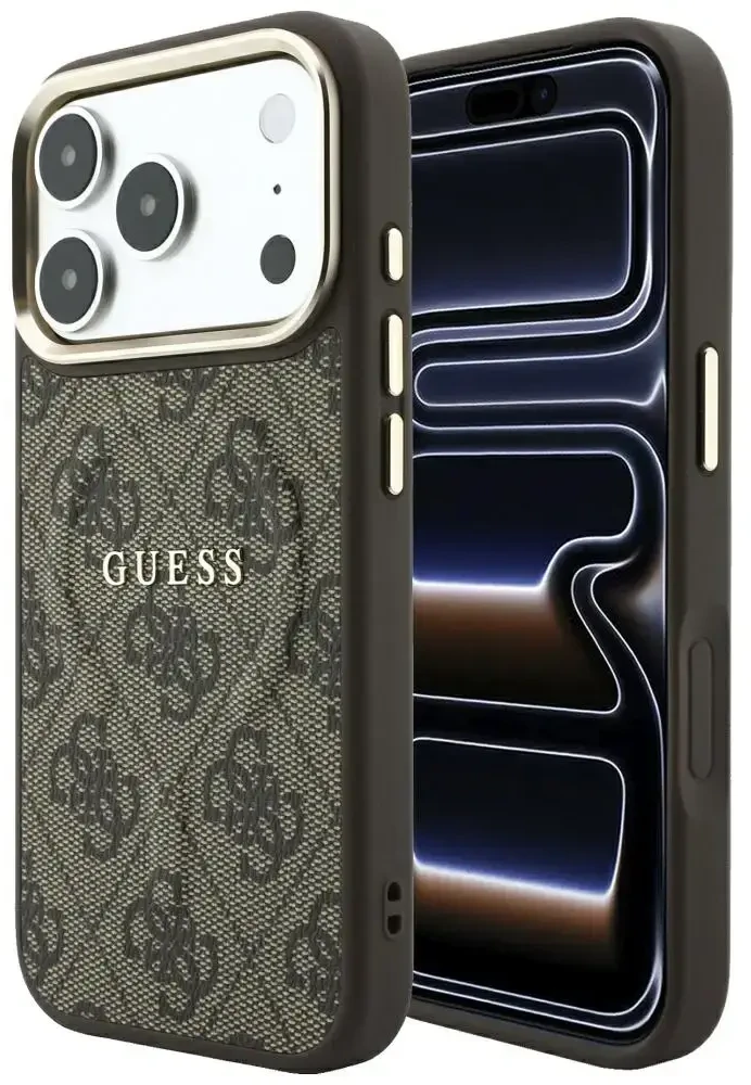 Guess Embossed 4G Classic MagSafe dėklas skirtas iPhone 18 Pro / iPhone 17 Pro ruda