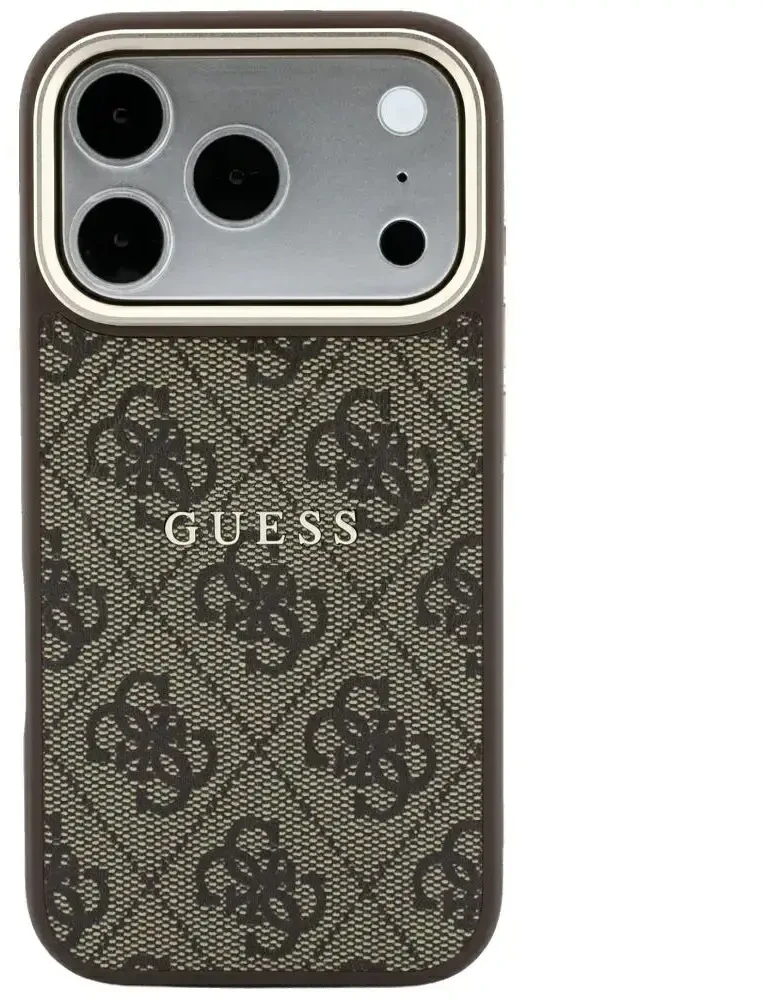 Guess Embossed 4G Classic MagSafe dėklas skirtas iPhone 18 Pro / iPhone 17 Pro ruda