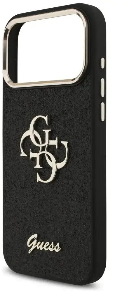 Guess Fixed Glitter Big 4G Metal Frame – dėklas skirtas Apple iPhone 17 Pro Max juodas