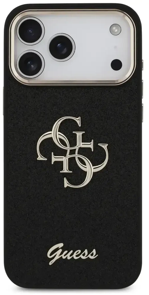 Guess Fixed Glitter Big 4G Metal Frame – dėklas skirtas Apple iPhone 17 Pro Max juodas