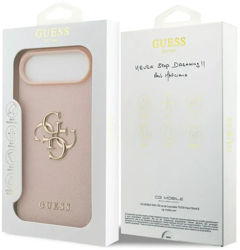 Dėklas GUESS Grained Big 4G & Classic Logo skirtas Apple iPhone 17 Air rožinės spalvos