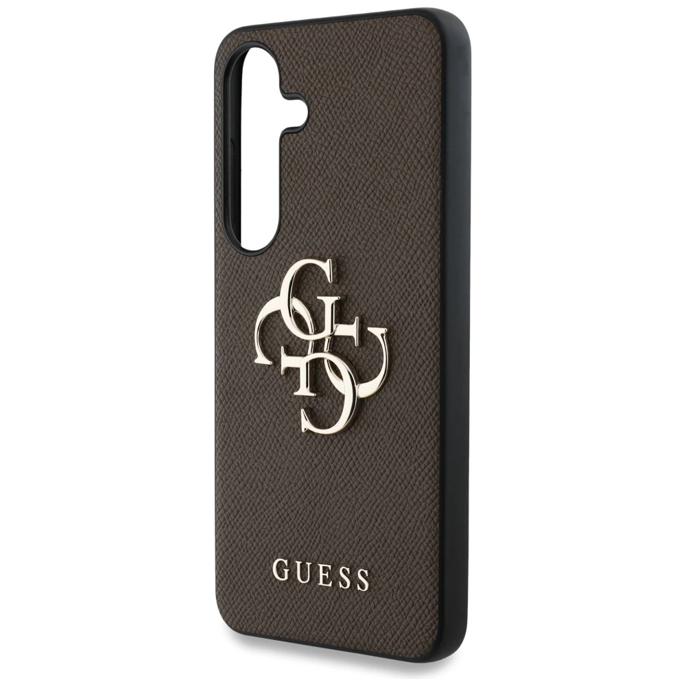 GUESS dėklas skirtas Samsung Galaxy S25 GUHCS25SPGT4MBW (PU Grained Big 4G and Classic Logo) rudos spalvos
