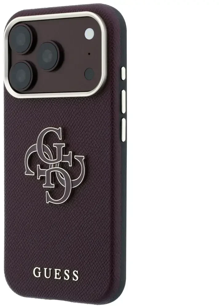 Guess Grained & Big Resin Logo dėklas, skirtas iPhone 18 Pro Max / 17 Pro Max, bordo spalvos