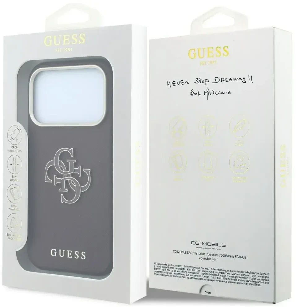Guess Grained & Big Resin Logo dėklas, skirtas iPhone 18 Pro Max / 17 Pro Max, bordo spalvos
