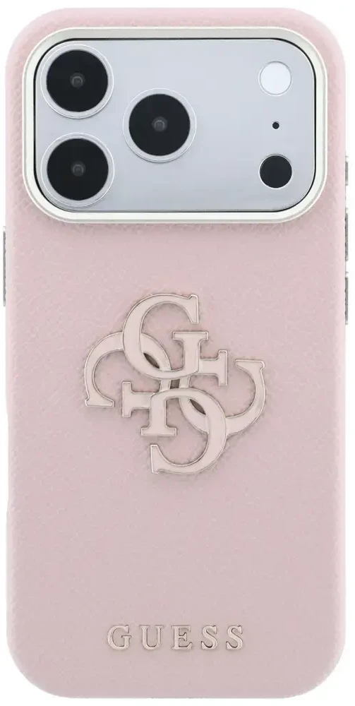 Guess Grained & Big Resin Logo dėklas, skirtas iPhone 18 Pro / 17 Pro – rožinis