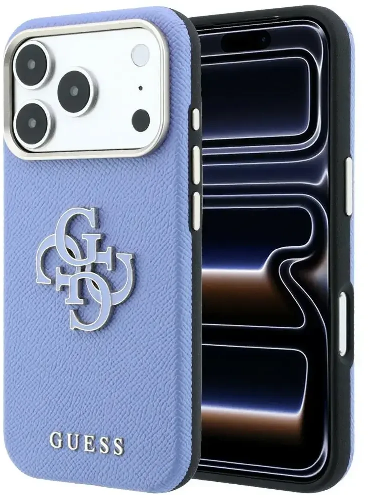 Guess Grained & Big Resin Logo dėklas, skirtas iPhone 18 Pro / 17 Pro, mėlynas
