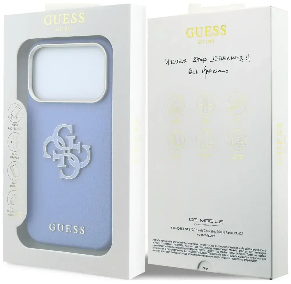 Dėklas Guess Grained & Big Resin Logo do iPhone 18 Pro Max / 17 Pro Max mėlyna