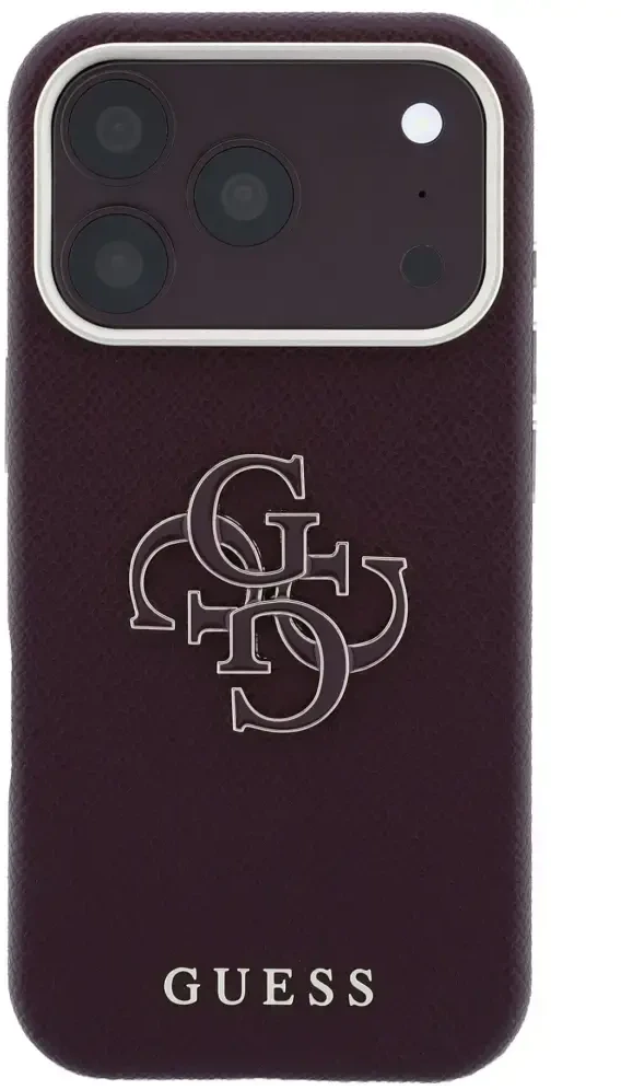 Guess Grained & Big Resin Logo dėklas, skirtas iPhone 18 Pro Max / 17 Pro Max, bordo spalvos