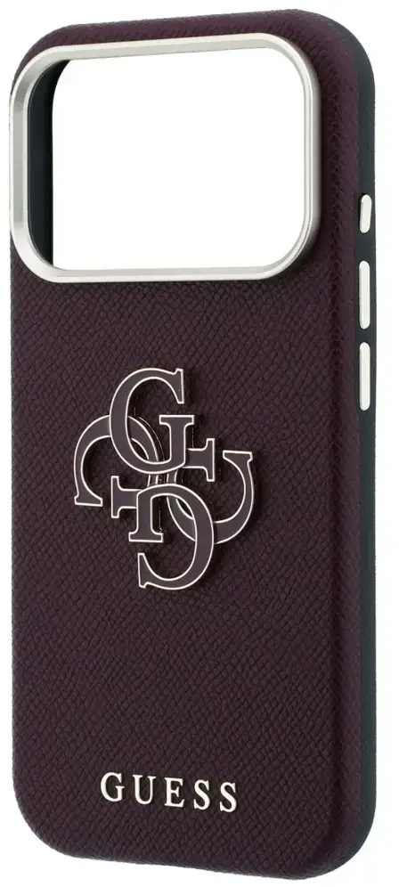 Guess Grained & Big Resin Logo dėklas, skirtas iPhone 18 Pro Max / 17 Pro Max, bordo spalvos