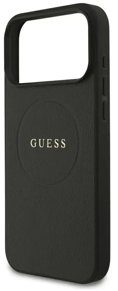 Dėklas Guess Grained Gold Ring MagSafe do iPhone 18 Pro Max / 17 Pro Max juoda