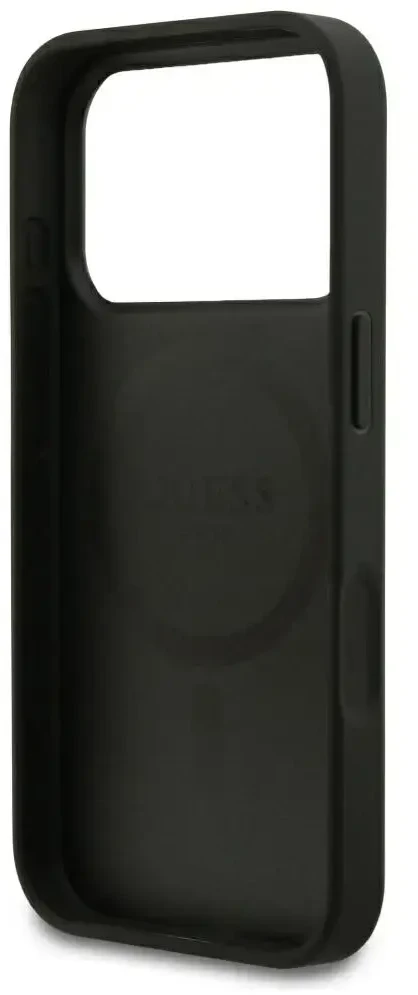 Dėklas Guess Grained Gold Ring MagSafe do iPhone 18 Pro / 17 Pro juoda