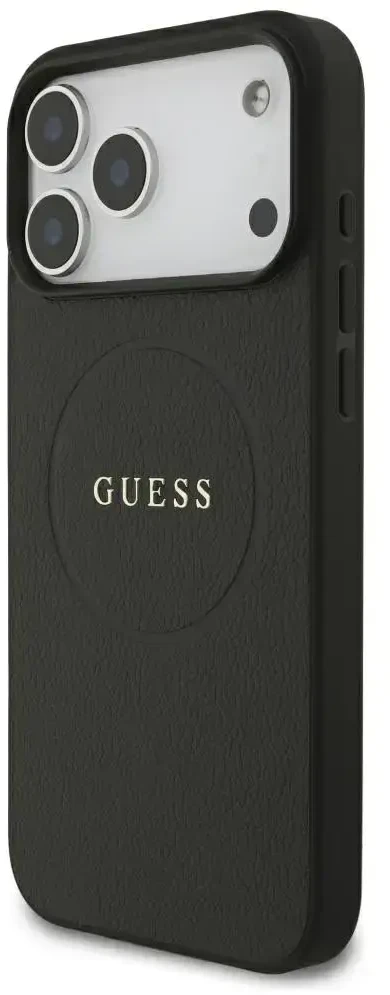 Dėklas Guess Grained Gold Ring MagSafe do iPhone 18 Pro Max / 17 Pro Max juoda