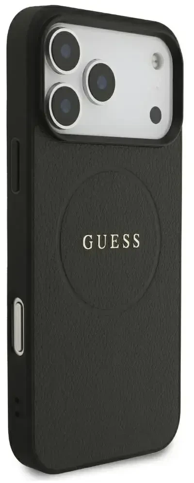 Dėklas Guess Grained Gold Ring MagSafe do iPhone 18 Pro Max / 17 Pro Max juoda