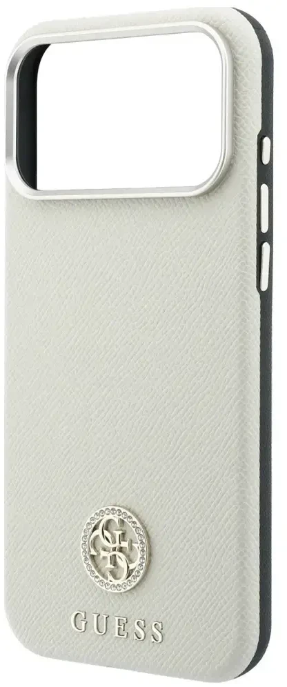 Dėklas Guess Grained Round Strass Logo MagSafe do iPhone 18 Pro / 17 Pro smėlio spalva