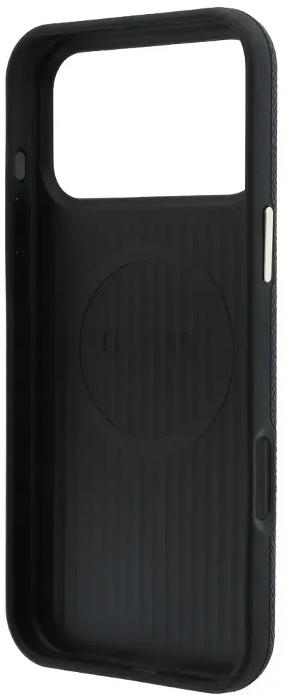 Guess Grained Round Strass Logo MagSafe dėklas, skirtas iPhone 18 Pro Max / 17 Pro Max, juodas