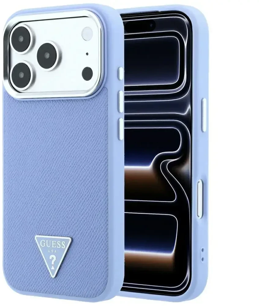 Dėklas Guess Grained Triangle Logo MagSafe do iPhone 18 Pro Max / 17 Pro Max mėlyna