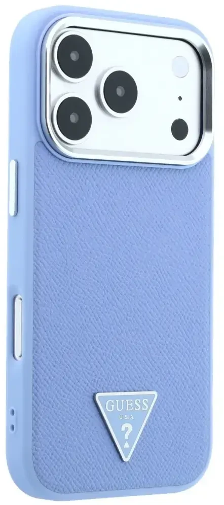 Dėklas Guess Grained Triangle Logo MagSafe do iPhone 18 Pro Max / 17 Pro Max mėlyna