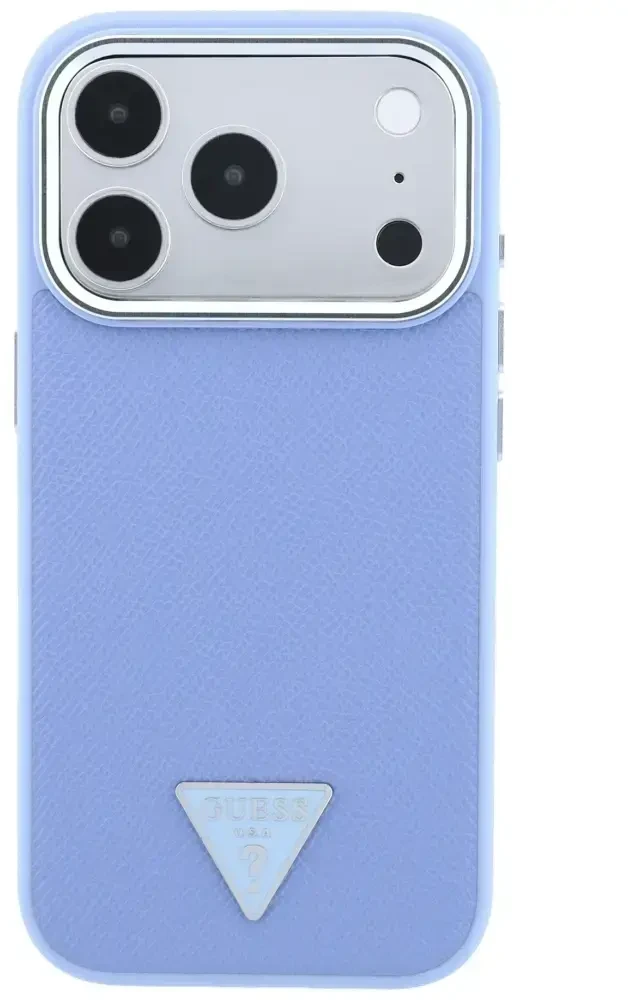 Dėklas Guess Grained Triangle Logo MagSafe do iPhone 18 Pro Max / 17 Pro Max mėlyna