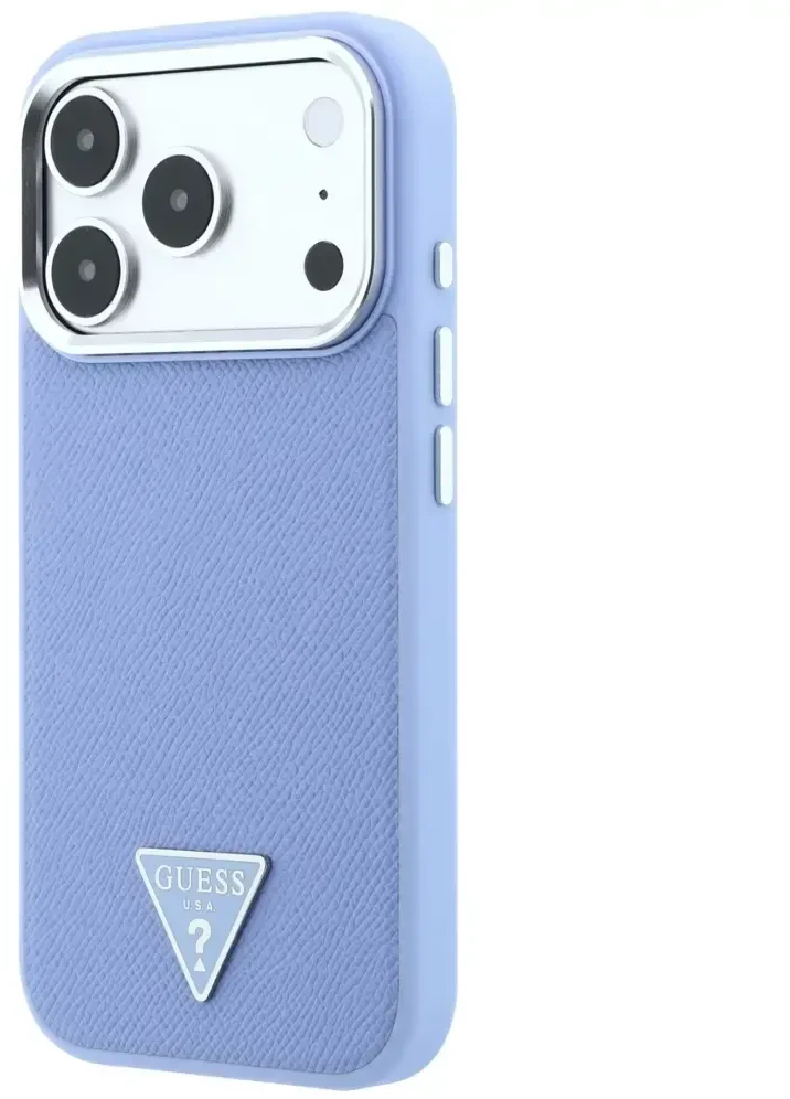 Dėklas Guess Grained Triangle Logo MagSafe do iPhone 18 Pro Max / 17 Pro Max mėlyna