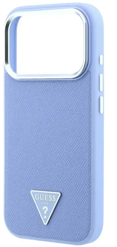 Dėklas Guess Grained Triangle Logo MagSafe do iPhone 18 Pro Max / 17 Pro Max mėlyna
