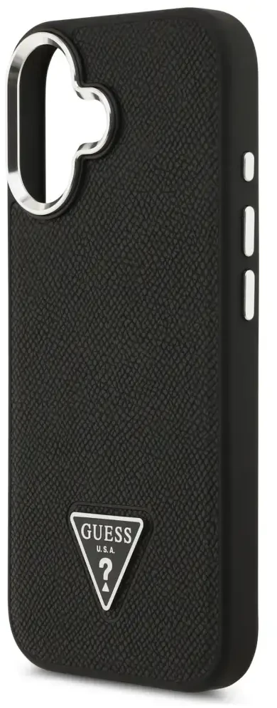 Guess Grained Triangle Logo MagSafe dėklas skirtas Apple iPhone 17 juodos spalvos