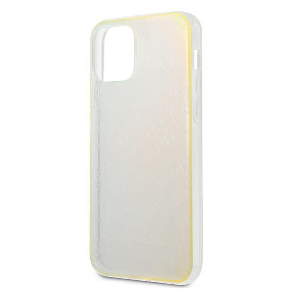 Guess GUHCP12L3D4GIRBL iPhone 12 Pro Max 6,7 colių opalinis / vaivorykštinis kietasis dėklas, 4G 3D raštų kolekcija
