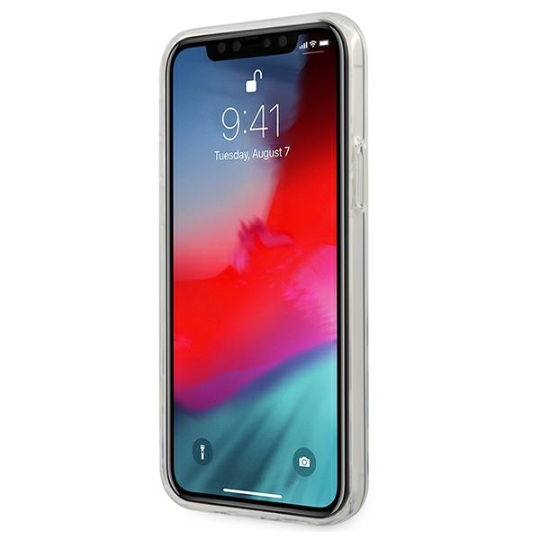 Guess GUHCP12L3D4GIRBL iPhone 12 Pro Max 6,7 colių opalinis / vaivorykštinis kietasis dėklas, 4G 3D raštų kolekcija