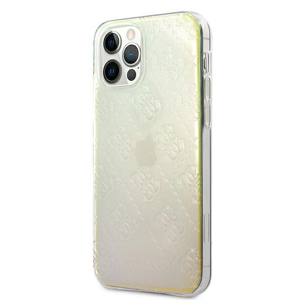 Guess GUHCP12L3D4GIRBL iPhone 12 Pro Max 6,7 colių opalinis / vaivorykštinis kietasis dėklas, 4G 3D raštų kolekcija