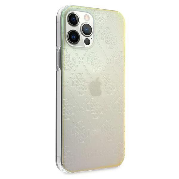 Guess GUHCP12L3D4GIRBL iPhone 12 Pro Max 6,7 colių opalinis / vaivorykštinis kietasis dėklas, 4G 3D raštų kolekcija
